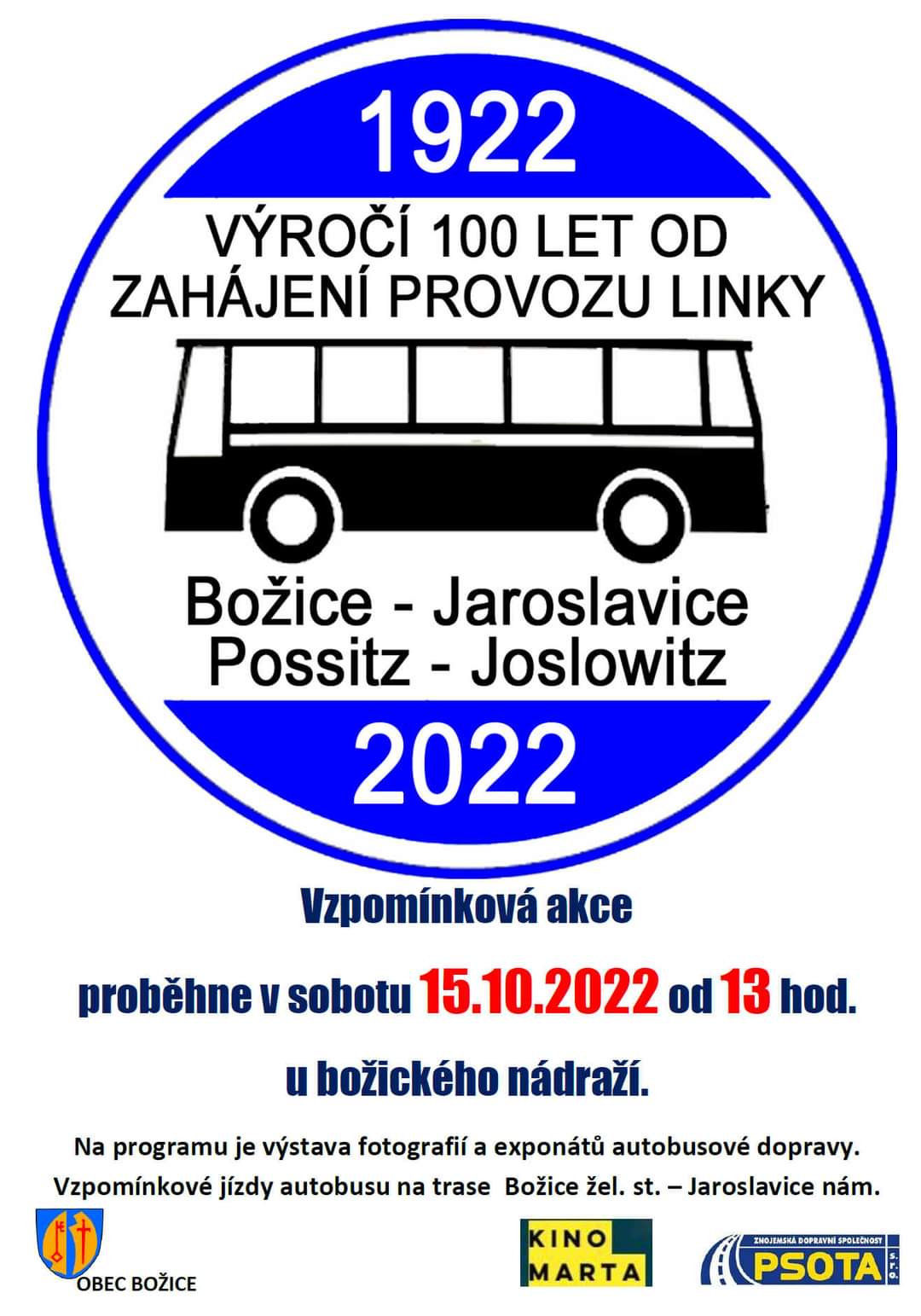 Výročí 100 let od založení linky Božice - Jaroslavice 
